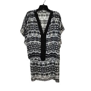 Badgley Mischka Women's Tribal Print Beaded Sheer Tunic Coverup - S